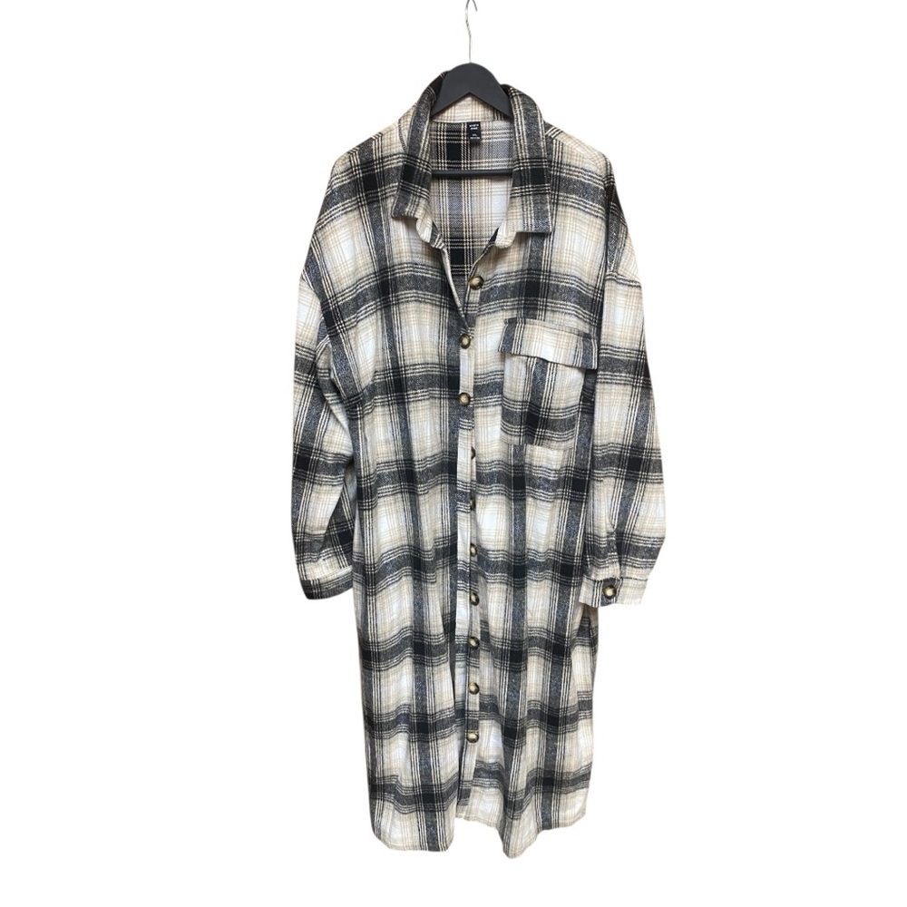 Plaid Trench Like Button Down Shacket I Size:4XL